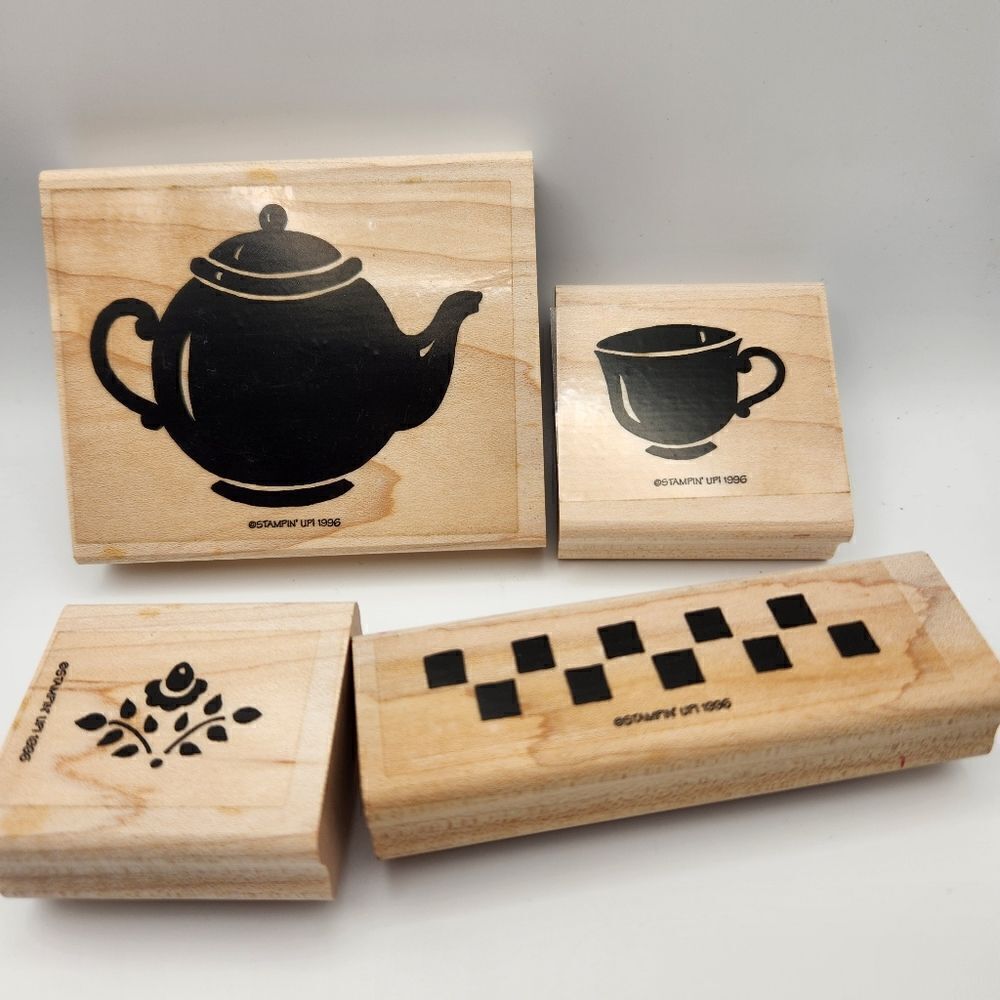 Stampin' Up! Vintage 1996 Definitely Decorative Teapot Block Stamp Set